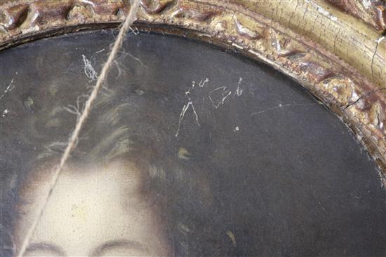 English School (18th Century), oil on canvas, Portrait of Queen Anne, oval, in carved giltwood frame, 38 x 31cm